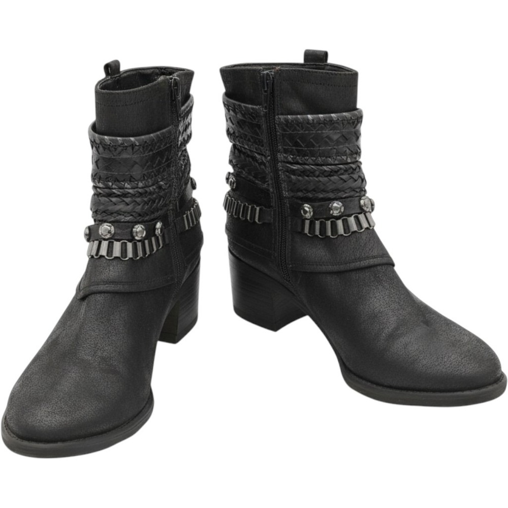 Carlos Santana Cole Boots Women 7.5 Black Studded Braided Chain Ankle Booties